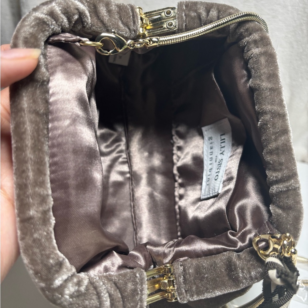 Gianni Bini x Lilly Sisto Virginia Velvet Clutch Crossbody Bag In Taupe - Picture 4 of 12